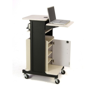 Oklahoma Sound PRC250 Premium Plus Presentation Cart with Storage Cabinet (Ivory Woodgrain/Black)