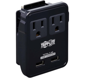Safe-IT 2-Outlet Universal Travel Charger - 5-15R Outlets, 2 USB Ports, Direct Plug-In with 5 Plug Options, Antimicrobial Protection
