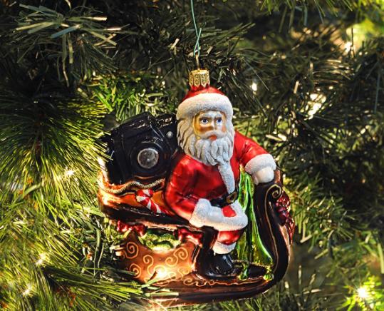 Glass Christmas Ornament - Sleigh and Santa in a T