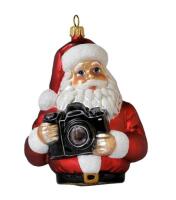 Photographer Santa Holding Camera - Blown Glass Christmas Ornament image