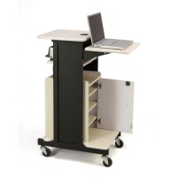 Oklahoma Sound PRC250 Premium Plus Presentation Cart with Storage Cabinet (Ivory Woodgrain/Black) image
