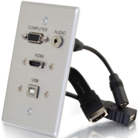 C2G HDMI, VGA, 3.5mm Audio and USB Pass Through Single Gang Wall Plate - Aluminum image
