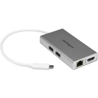 StarTech.com USB-C Multiport Adapter for Laptops - Power Delivery - 4K HDMI - GbE - USB 3.0 - Silver & White - Portable USB-C Adapter image
