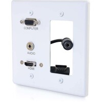 C2G Decorative Dual Gang VGA, 3.5mm Audio and HDMI Wall Plate White image