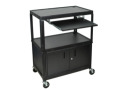 24 - 42" Adjustable Height Extra Large Steel AV Cart with Keyboard Shelf and Cabinet