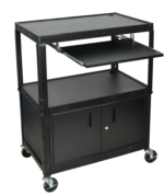 24 - 42" Adjustable Height Extra Large Steel AV Cart with Keyboard Shelf and Cabinet image