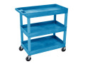 32" x 18" High Strength Plastic Tub Cart with 4" Casters, 3 Shelves, Blue