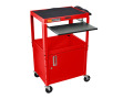 24 - 42" Adjustable Height Steel Cart With Pullout Keyboard Tray and Cabinet, Red