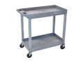 32" x 18" High Strength Plastic Tub Cart with 4" Casters, 2 Shelves, Gray