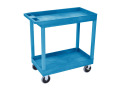 32" x 18" High Strength Plastic Tub Cart with 5" Casters, 2 Shelves, Blue