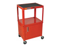 24 - 42" Adjustable Height Steel AV Cart with Cabinet, Red