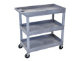 32" x 18" High Strength Plastic Tub Cart with 4" Casters, 3 Shelves, Gray