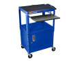 24 - 42" Adjustable Height Steel Cart With Pullout Keyboard Tray and Cabinet, Blue
