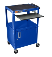 24 - 42" Adjustable Height Steel Cart With Pullout Keyboard Tray and Cabinet, Blue image