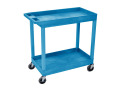 32" x 18" High Strength Plastic Tub Cart with 4" Casters, 2 Shelves, Blue