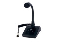 Table stand mic with on/off switch, coiled  cable with 3-pin XLR connector. No phantom power needed.