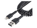 StarTech.com 50cm/20in USB to Lightning Cable, MFi Certified, Coiled iPhone Charger Cable, Black, Durable TPE Jacket Aramid Fiber