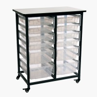 Mobile Bin Storage Unit - Double Row with Large and Small Clear Bins image