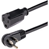 StarTech.com 6ft (2m) Power Extension Cord, Right Angle NEMA 5-15P to NEMA 5-15R, 13A 125V, 16AWG, Black, Flat Outlet Extension Cable image