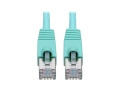 Cat6a 10G-Certified Snagless Shielded STP Network Patch Cable (RJ45 M/M), PoE, Aqua, 1 ft.