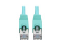 Cat6a 10G-Certified Snagless Shielded STP Network Patch Cable (RJ45 M/M), PoE, Aqua, 30 ft.