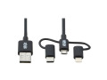 6 ft Universal USB-A to Lightning, USB Micro-B and USB-C Sync/Charge Cable, Black