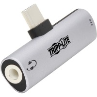 Tripp Lite USB-C to 3.5 mm Headphone Jack Adapter for Hi-Res Stereo Audio - PD 3.0 and QC 2.0 Charging, Silver image