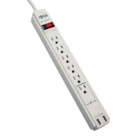 Protect It! 6-Outlet Surge Protector, 6-ft. Cord, 990 Joules, 2 x USB Charging ports (2.1A), Gray Housing image