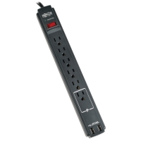 Protect It! 6-Outlet Surge Protector, 6 ft. Cord, 990 Joules, 2 USB Ports (2.1A), Black Housing image