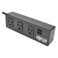 Protect It! 3-Outlet Surge Protector with Desk Clamp, 10 ft. Cord, 510 Joules, 2 USB Charging Ports, Black Housing image