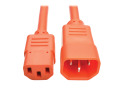 C14 Male to C13 Female Power Cable, C13 to C14 PDU Style - 10A, 250V, 18 AWG, 2 ft., Orange