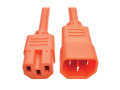 IEC C14 to IEC C15 Power Cable - Heavy Duty, 15A, 100-250V, 14 AWG, 2 ft., Orange