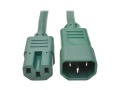 IEC C14 to IEC C15 Power Cable - Heavy Duty, 15A, 250V, 14 AWG, 3 ft., Green