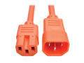 IEC C14 to IEC C15 Power Cable - Heavy Duty, 15A, 250V, 14 AWG, 3 ft., Orange