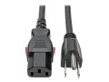 NEMA 5-15P to C13 Computer Power Cord, Locking C13 Connector  10A, 125V, 18 AWG, 1 ft.