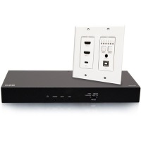 Dual 4K HDMI® HDBaseT + USB-C®, 3.5mm, and USB-B to A over Cat Extender Wall Plate Transmitter to Audio De-Embedding Box Receiver - 4K 60Hz image