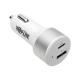 Dual-Port USB Car Charger with PD Charging - USB Type C (27W)  USB Type A (5V 1A/5W), UL 2089