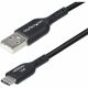 USB-A to USB-C Charging Cable supports 15W/3A Fast Charge and 480Mbps; Connect to a USB-A charger/power bank/hub; Works w/portable USB-C devices; Color: Black; O.D.: 3.5mm; Jacket: TPE w/Braided Shield; NOTE: No USB-C video (DP Alt Mode) support