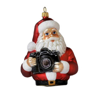 Photographer Santa Holding Camera - Blown Glass Christmas Ornament