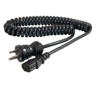 Cables To Go 8ft 18 AWG Coiled Hospital Grade Power Cord (NEMA 5-15P to IEC320C13) - Black