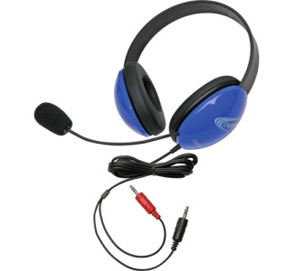 Califone Blue Stereo Headphone w/ Mic Dual 3.5mm Plug Via Ergoguys