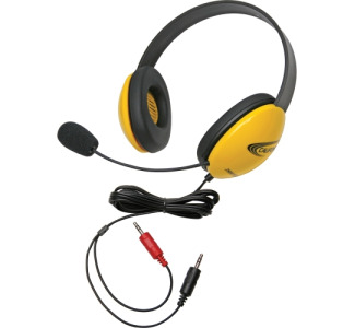 Califone Yellow Stereo Headphone w/ Mic Dual 3.5mm Plug Via Ergoguys
