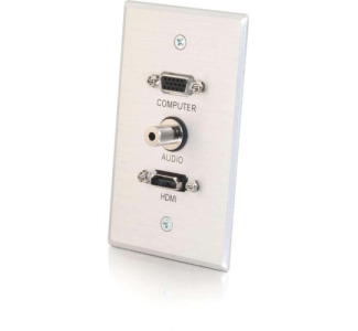 C2G Single Gang HDMI, HD15 VGA, and 3.5mm Wall Plate - Brushed Aluminum