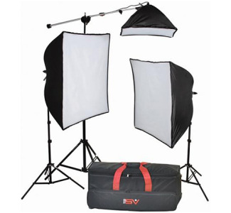  Smith-Victor KSB-1250F 3-Light Fluorescent Economy SoftBox Kit with Mini-Boom (120VAC)