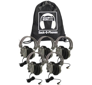 Hamilton SOP-SC7V Sack-O-Phones, 5 SC7V Deluxe Headphones with Volume Control in a Carry Bag