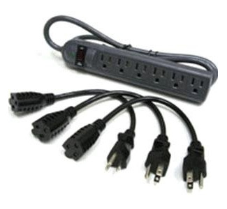 C2G 6-Outlet Surge Suppressor with (3) 1ft Outlet Saver Power Extension Cords