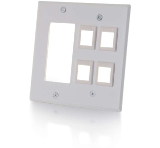 C2G Decora Compatible Cutout with Four Keystone Double Gang Wall Plate - White