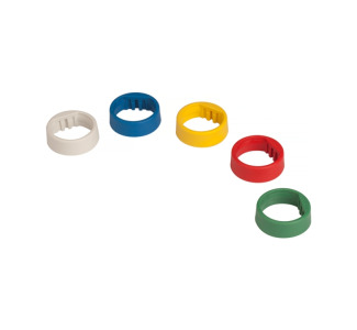 A kit of 5 ID color ID rings in blue, green, yellow, white, and red.
