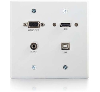 RapidRun VGA + 3.5mm Double Gang Wall Plate + HDMI and USB Pass Through - White