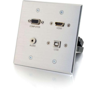 C2G HDMI, VGA, 3.5mm and USB Pass Through Double Gang Wall Plate - Aluminum